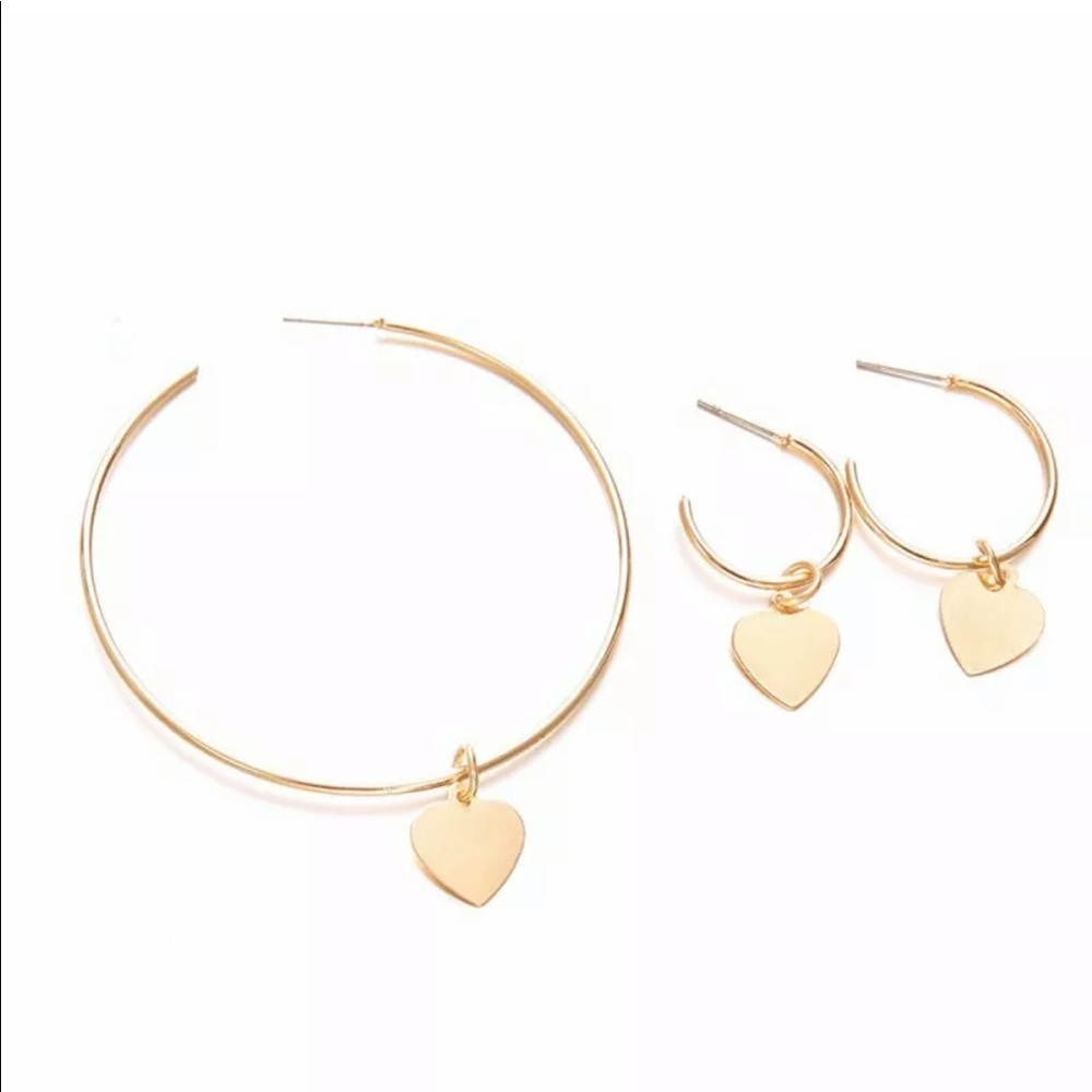 New 3Psc Heart Big Circle Earrings Set Chic Theme - Picture 4 of 5